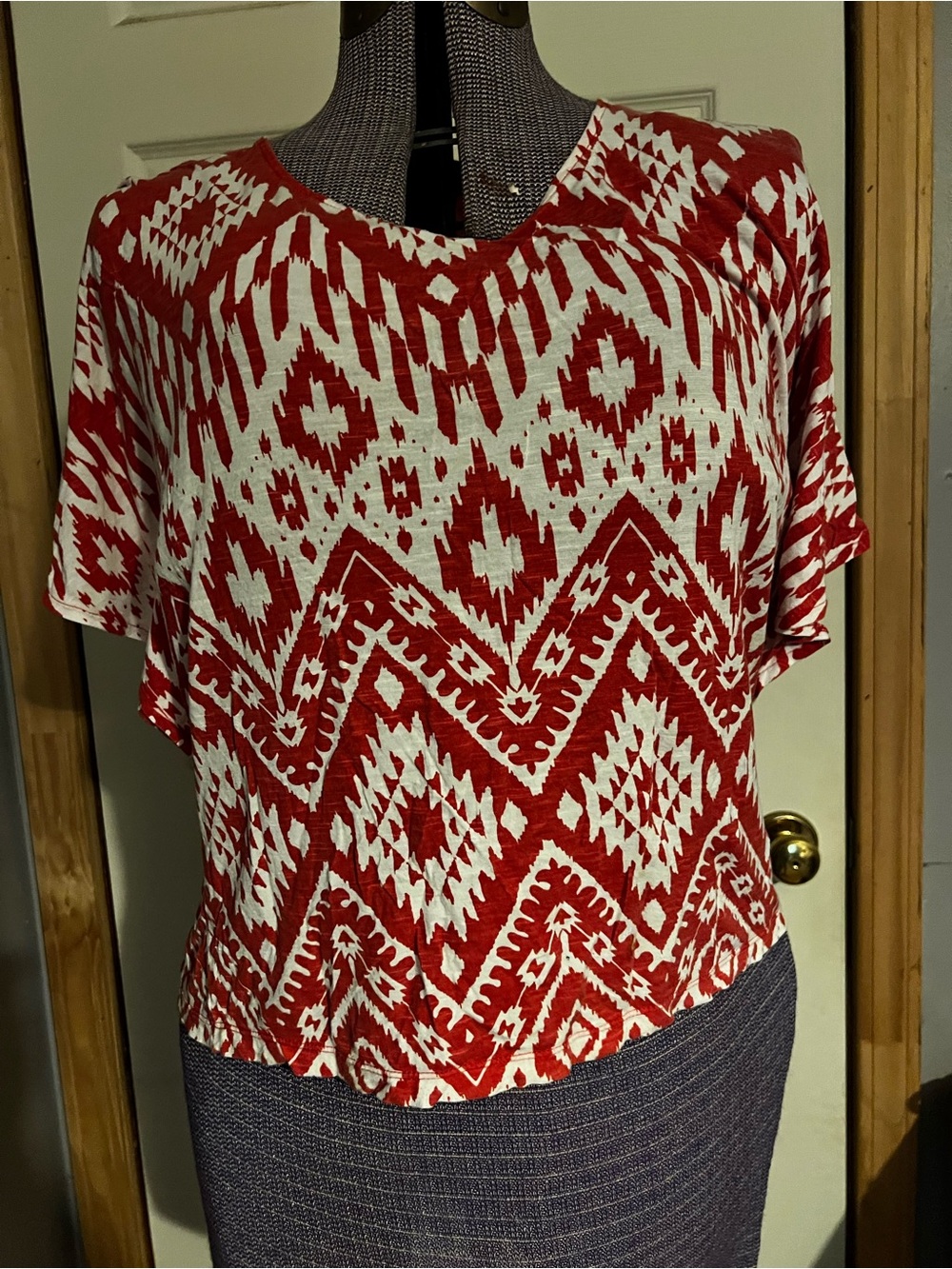 Chico's Red/orange and White top, size 2 (12/14)